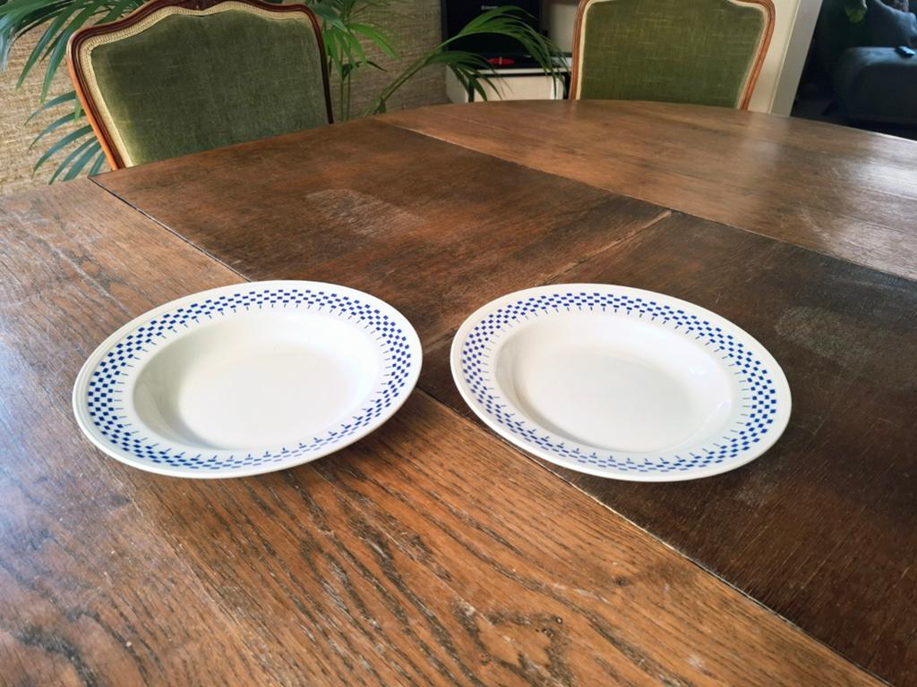 Vintage soepborden Boch blauw ruitpatroon - set van 2, Ophalen of Verzenden