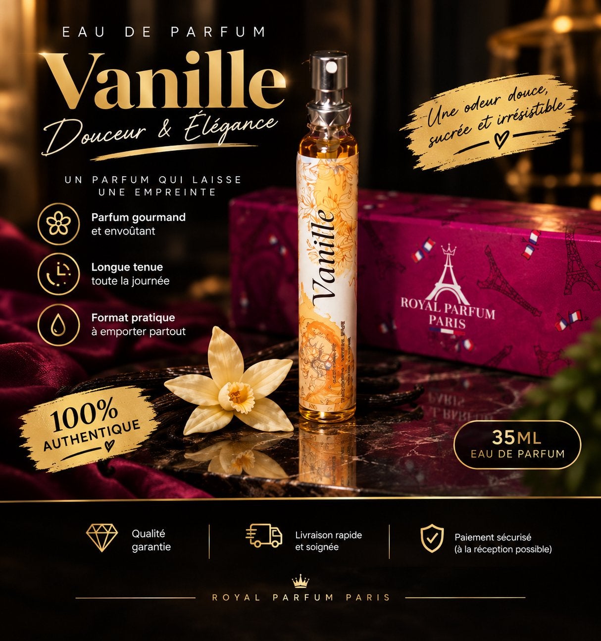 Titel: Vanilleparfum 35ml — Royal Parfum Paris (nieuw), Ophalen of Verzenden, Nieuw
