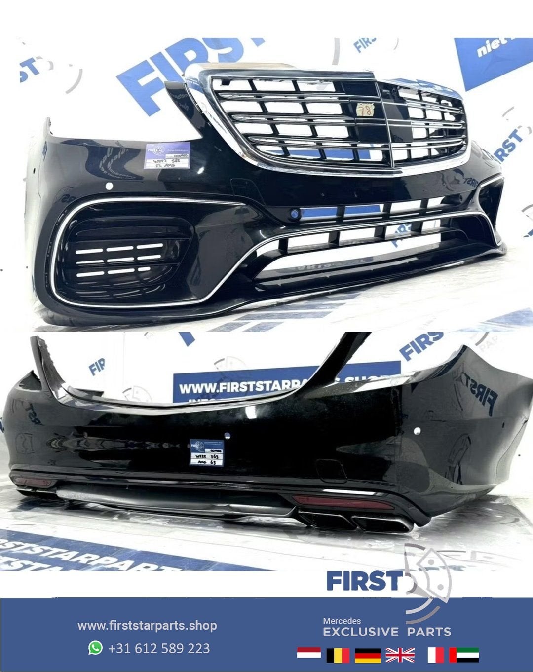 W222 S63 AMG PAKKET FACELIFT VOORBUMPER + ACHTERBUMPER COMPL, Gebruikt, -, Ophalen of Verzenden, Bumper