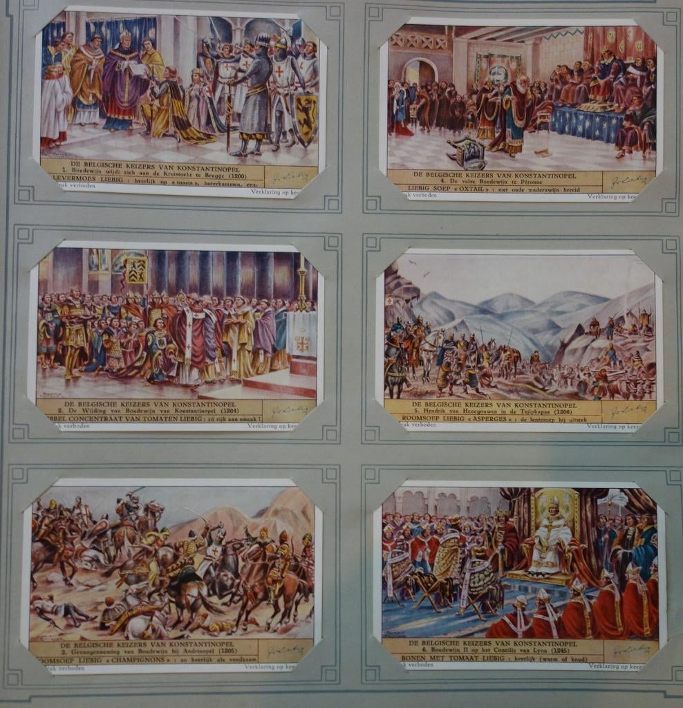 Set Liebig Prenten De Belgische keizers van Konstantinopel., Verzamelen, Ophalen of Verzenden, Zo goed als nieuw, 1940 tot 1960