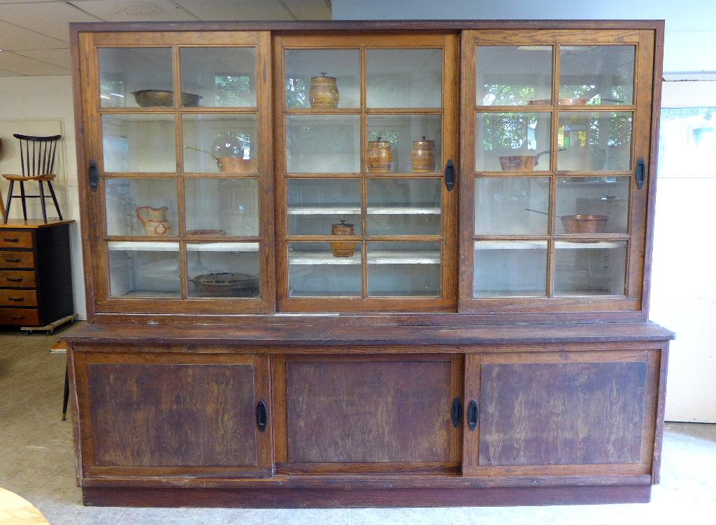 Prachtige grote landelijke vintage buffet vitrine kast, Ophalen, 200 cm of meer, 200 cm of meer, Grenenhout