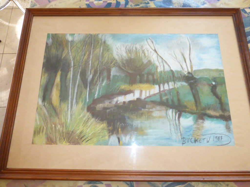 schilderij achter glas lengte 78 cm, Enlèvement, Verre, Sous verre