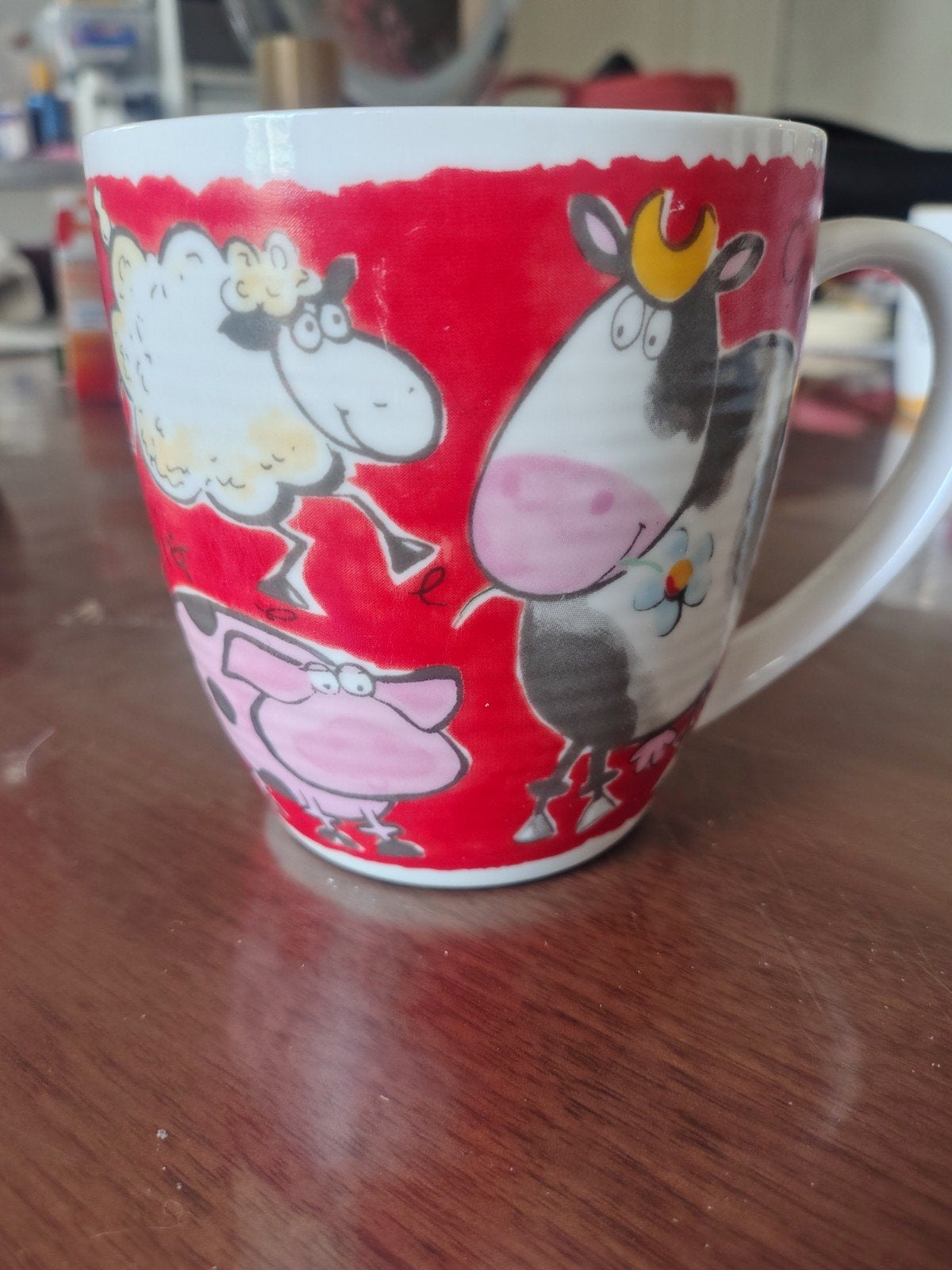 L. Dake en Zn. vintage mok met grappige boerderijdieren, Ophalen of Verzenden, Vintage, Kan