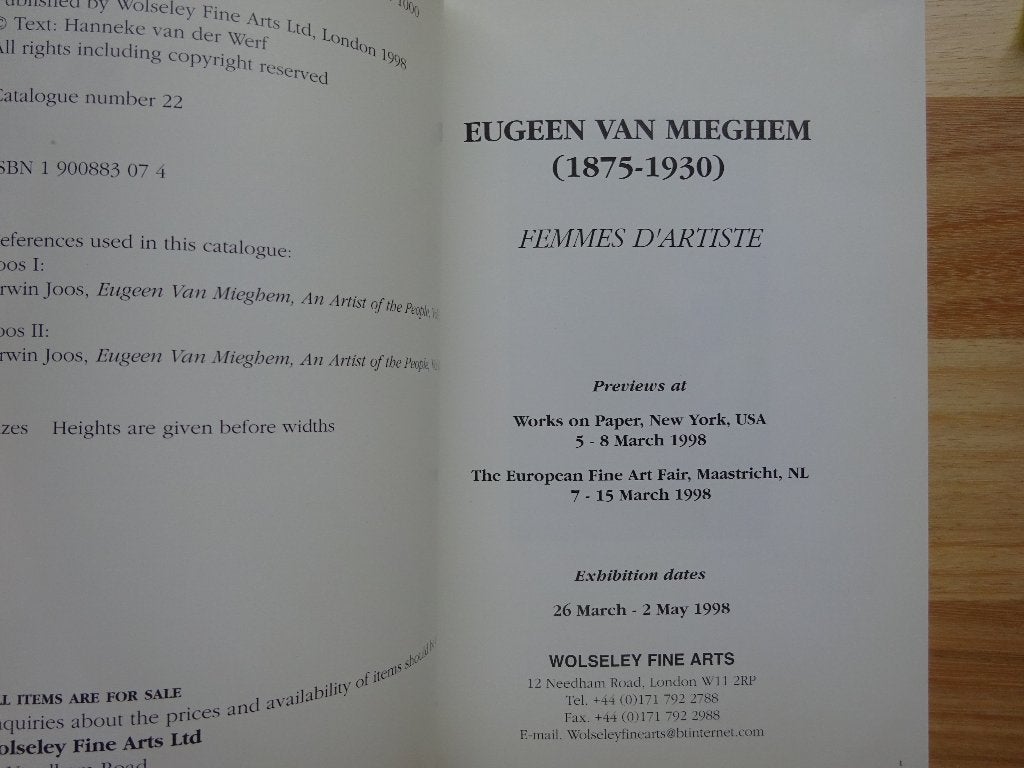 Eugeen Van Mieghem, femmes d'artiste, 1998, Wolseley Arts, Boeken, Ophalen of Verzenden, Zo goed als nieuw, Schilder- en Tekenkunst