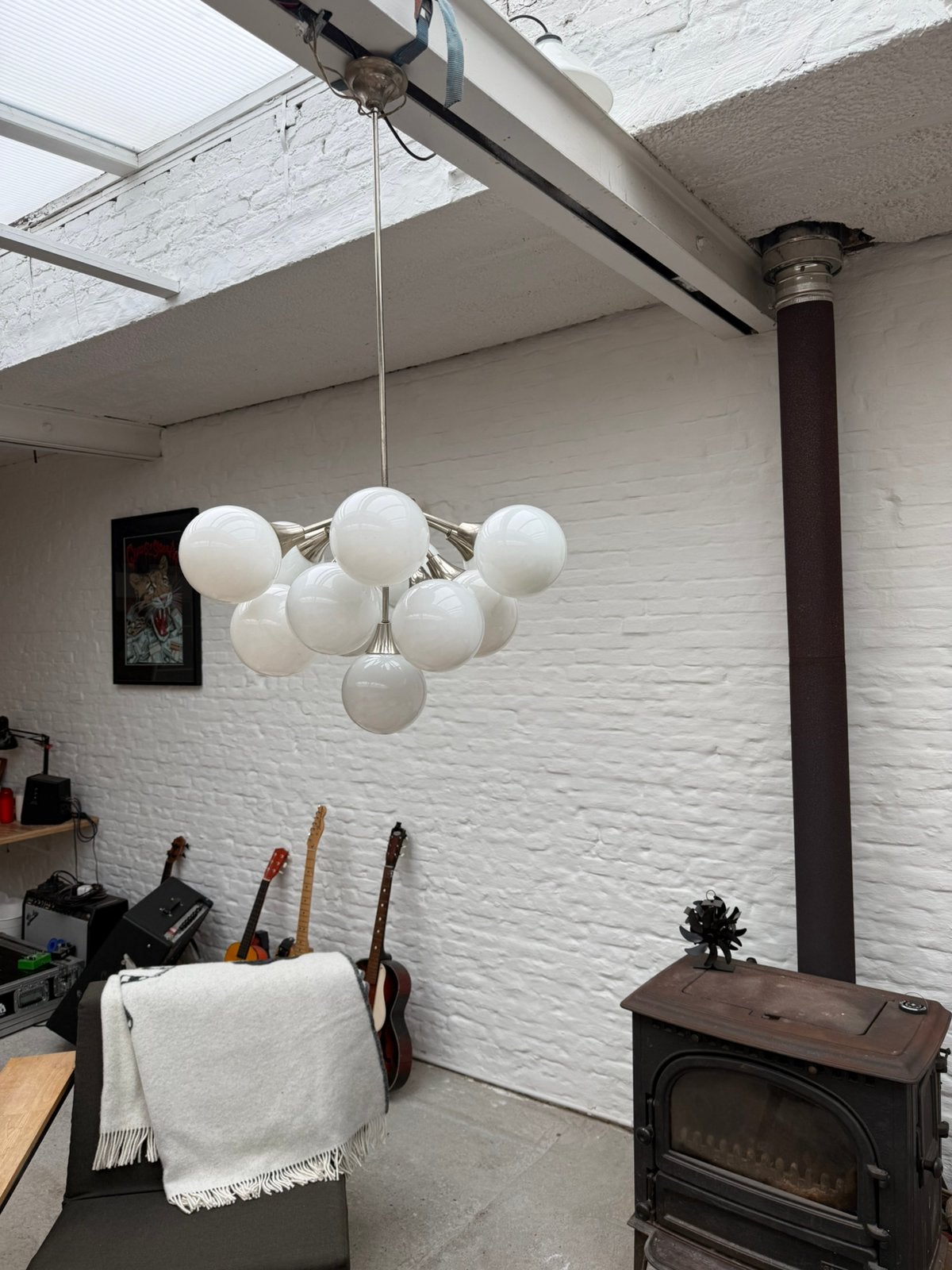 Sputnik kroonluchter 13x e14 opaal bulb, Philips, Ophalen, Zo goed als nieuw, Kroonluchter