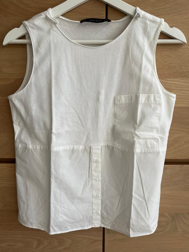 Topje ZARA BASIC, Wit, Ophalen of Verzenden, Zo goed als nieuw, Zonder mouw