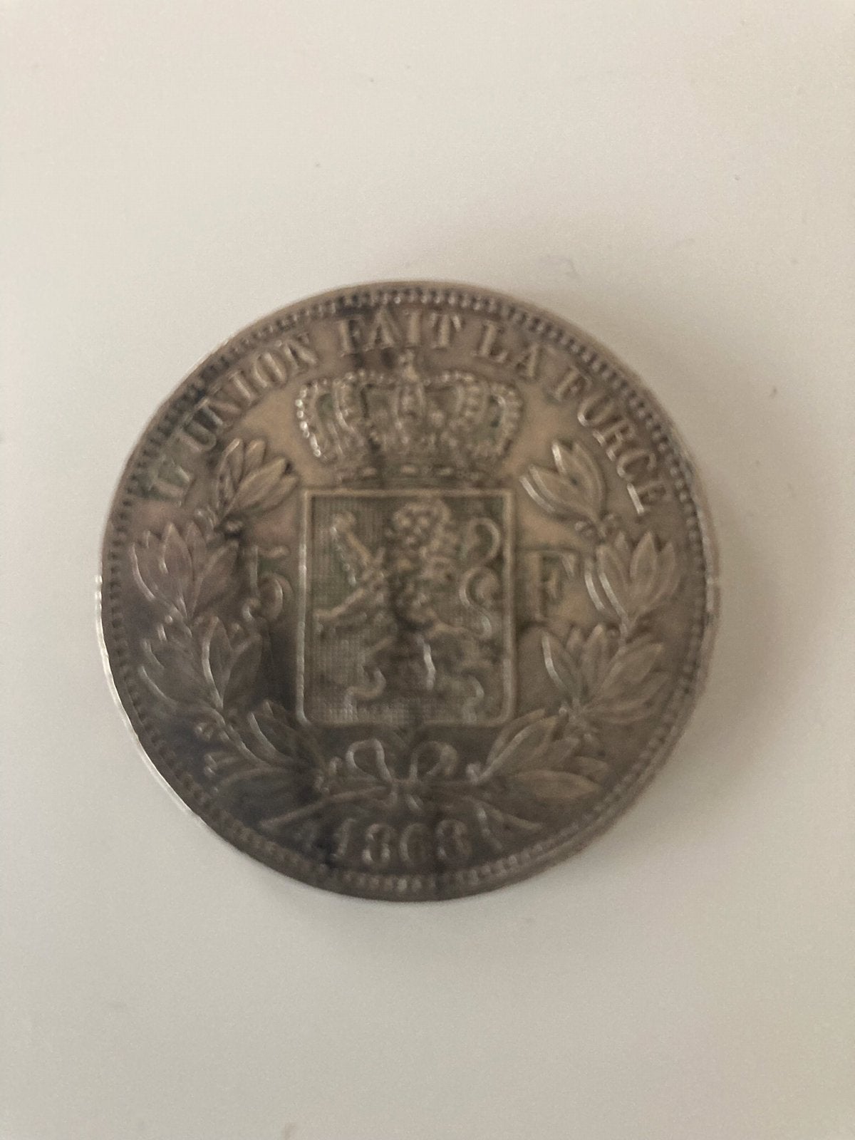 Muntstuk 5 F 1868 Leopold ||, Ophalen of Verzenden, Losse munt