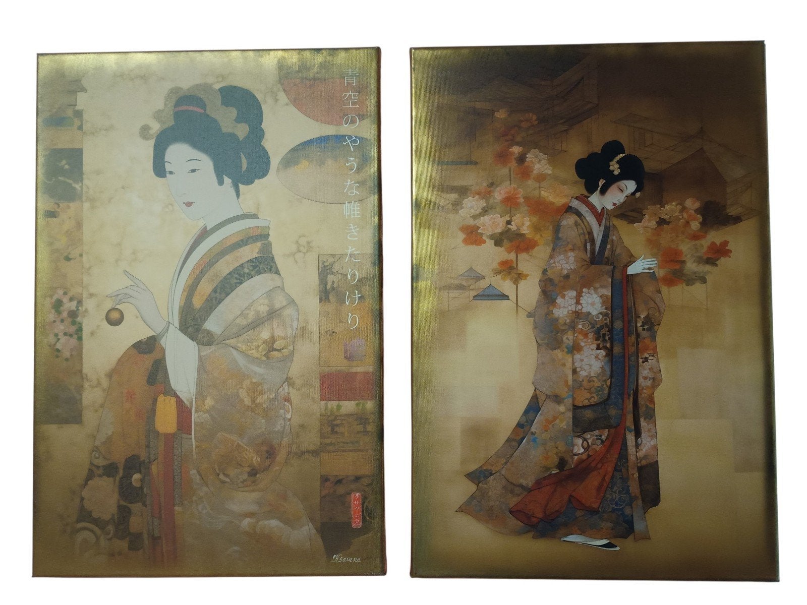Japanese Gold Geisha – Set van 2 Giclée Prints op, Antiek en Kunst, Ophalen of Verzenden