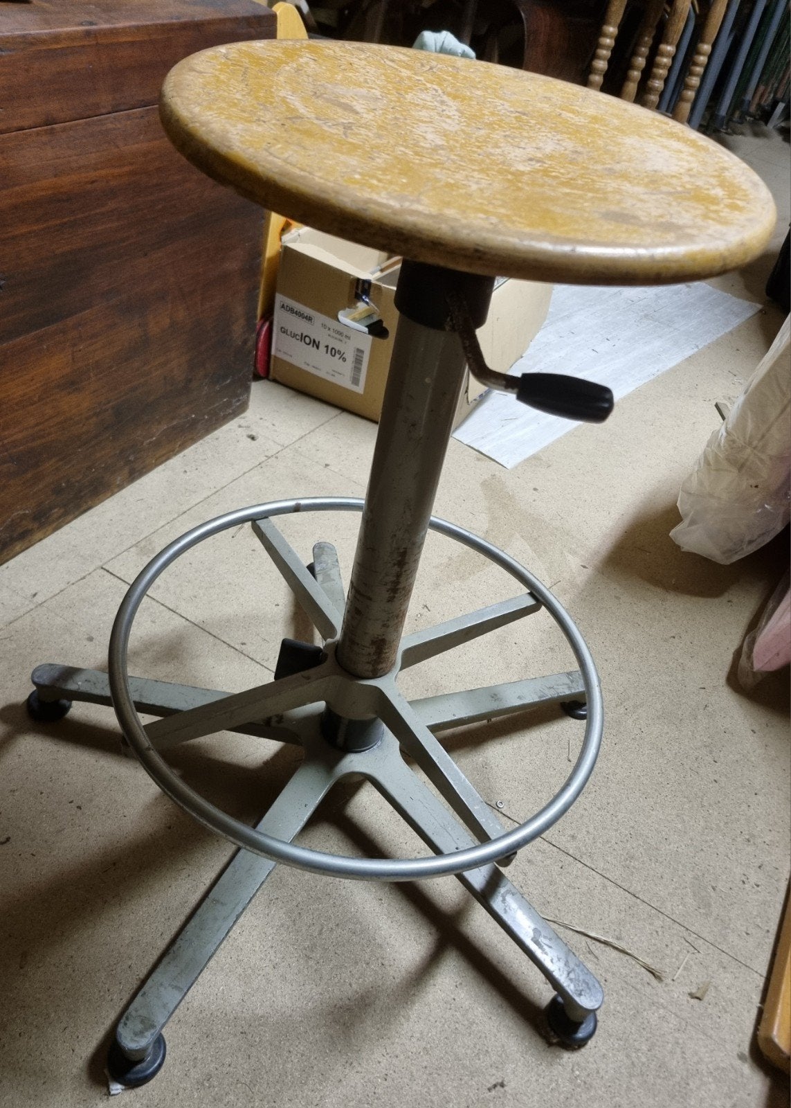 Vintage industriële kruk met verstelbare zitting, Ophalen