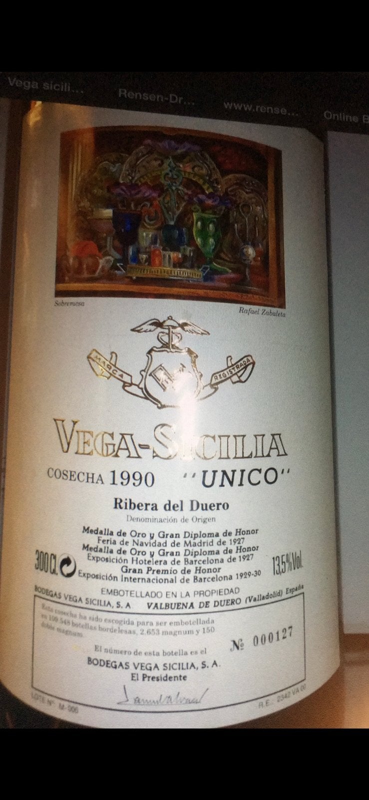 Vega Sicilia 1990 Double Magnum, Pleine, Comme neuf, Enlèvement, Vin rouge
