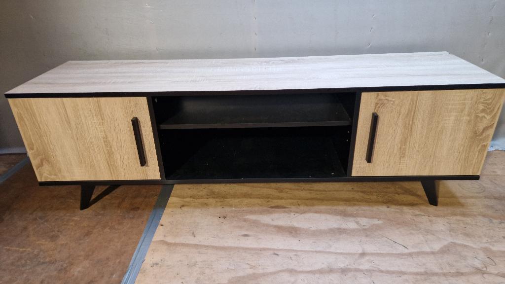 Tv meubel Wayne 151cm - decor - eik & zwart nagenoeg nieuw, Huis en Inrichting, Kasten |Televisiemeubels, Ophalen, Zo goed als nieuw