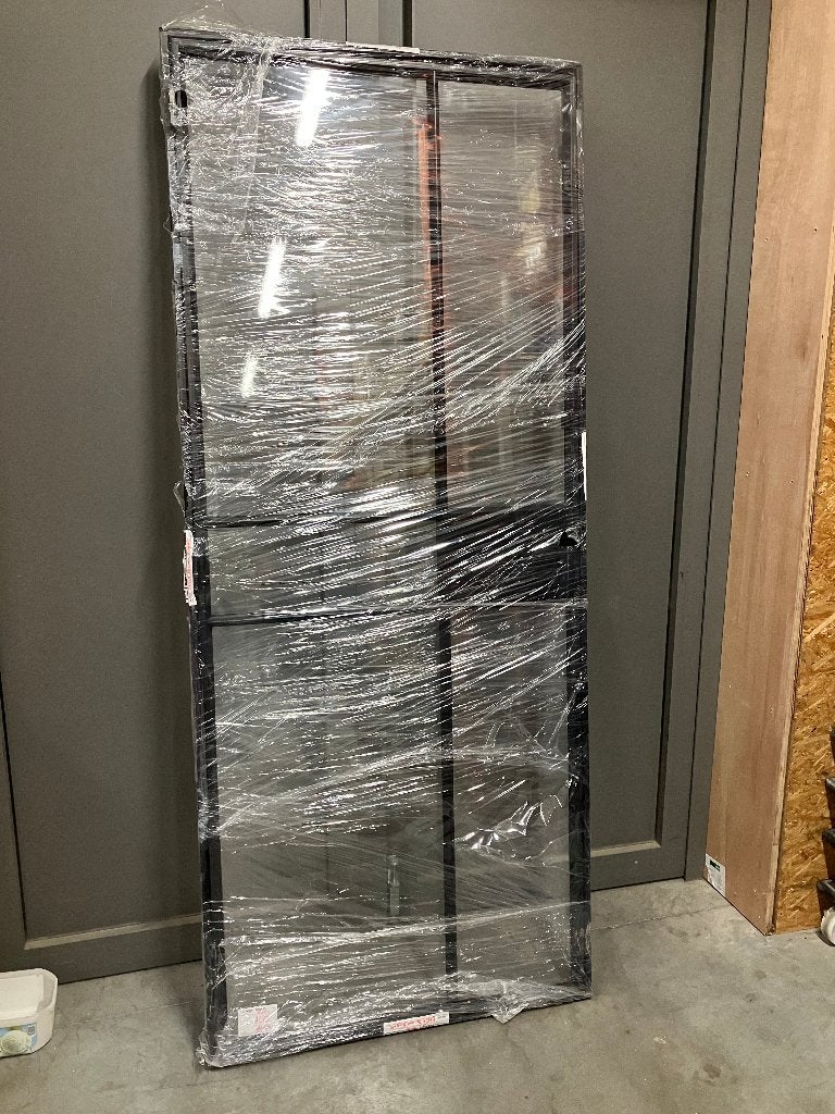 Metalen, zwarte deur met glas - Eeklo, Doe-het-zelf en Bouw, Ophalen, 80 tot 100 cm, Binnendeur, Nieuw
