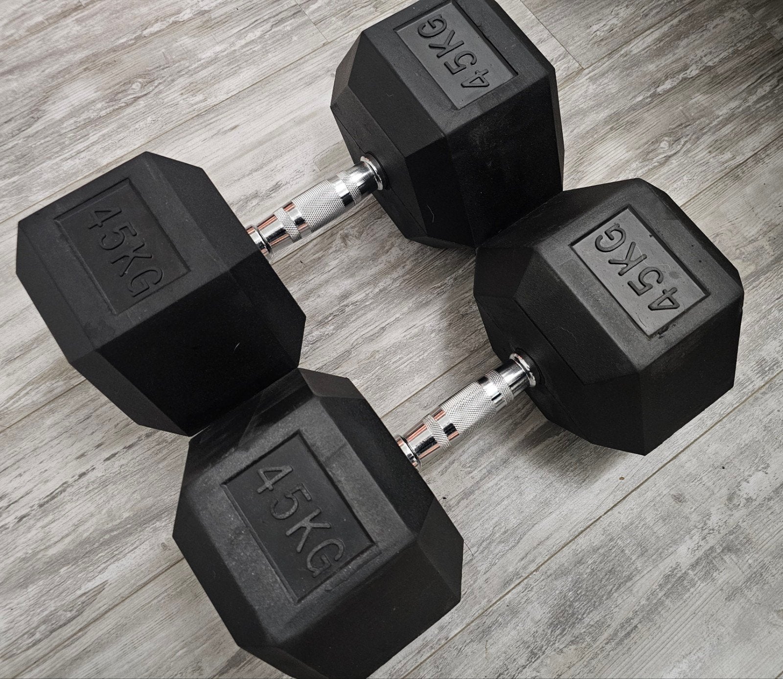Hexa dumbells 2x45kg totaal 90kg Hexagon Halters, Sports & Fitness, Enlèvement, Haltère
