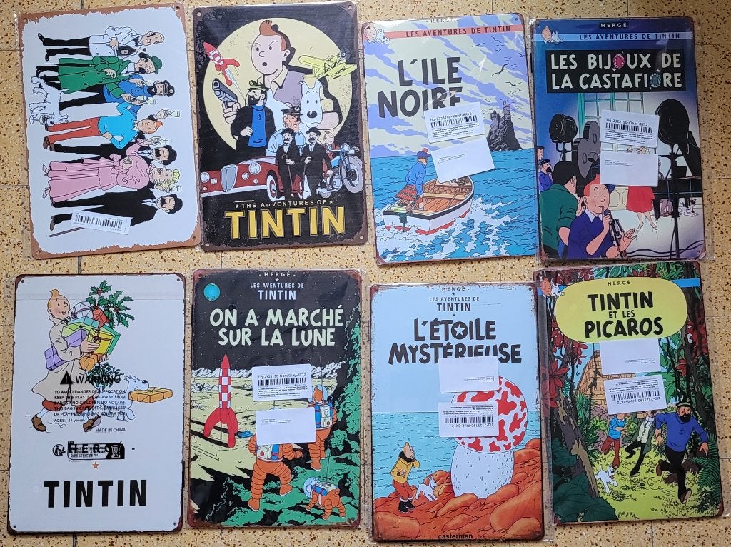Plaque alu 30 cm x 20 cm au choix sur parodie de Tintin, Collections, Envoi, Comme neuf