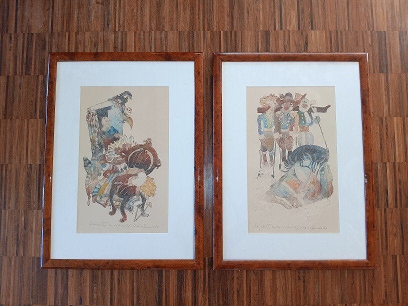 Set van 2 aparte zeefdrukken met reliëf, gesigneerd, Antiquités & Art, Signé, Enlèvement ou Envoi, Sérigraphie