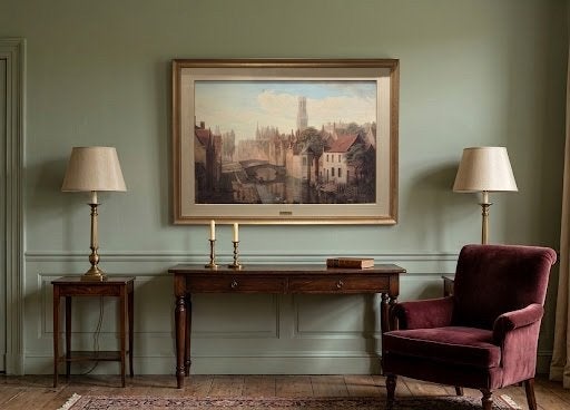 Ville de Bruges magnifiquement encadrée - Jan Van de Putte, Antiquités & Art, Autres techniques, Enlèvement, Sous verre, Paysage urbain / rural