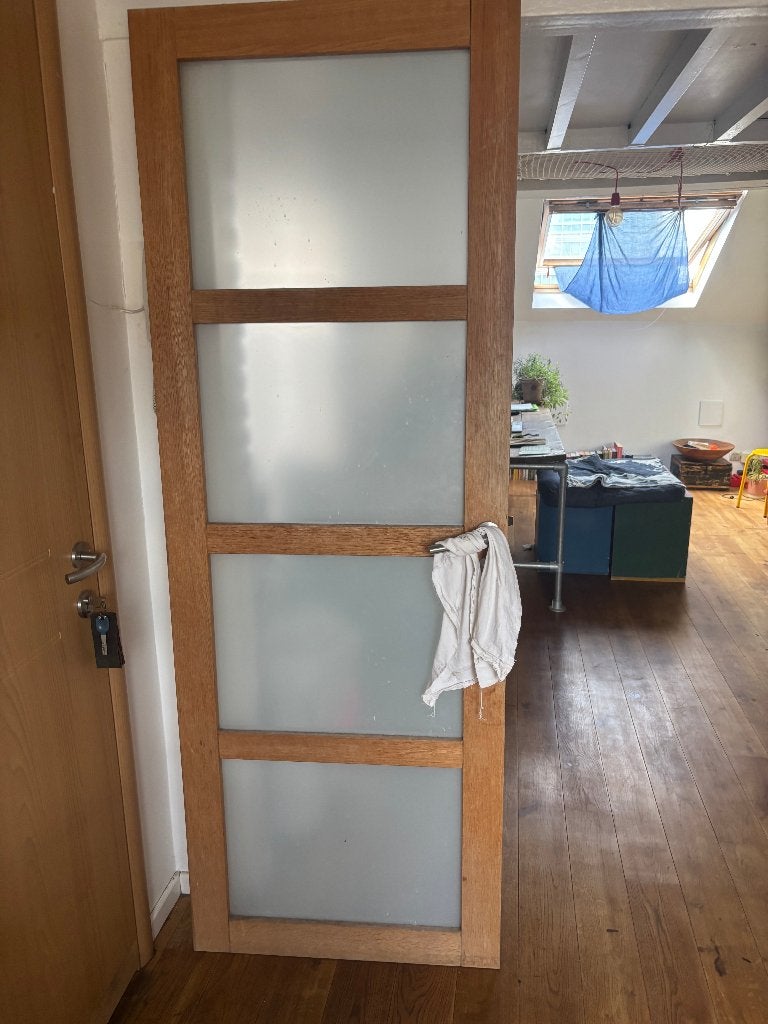 houtendeur met matglazen ramen, Ophalen, Gebruikt