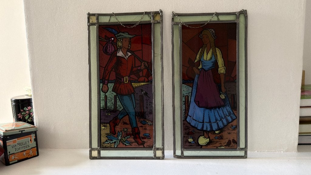 Sfeervolle set gebrandschilderde glasramen – Tijl & Nele, Ophalen of Verzenden