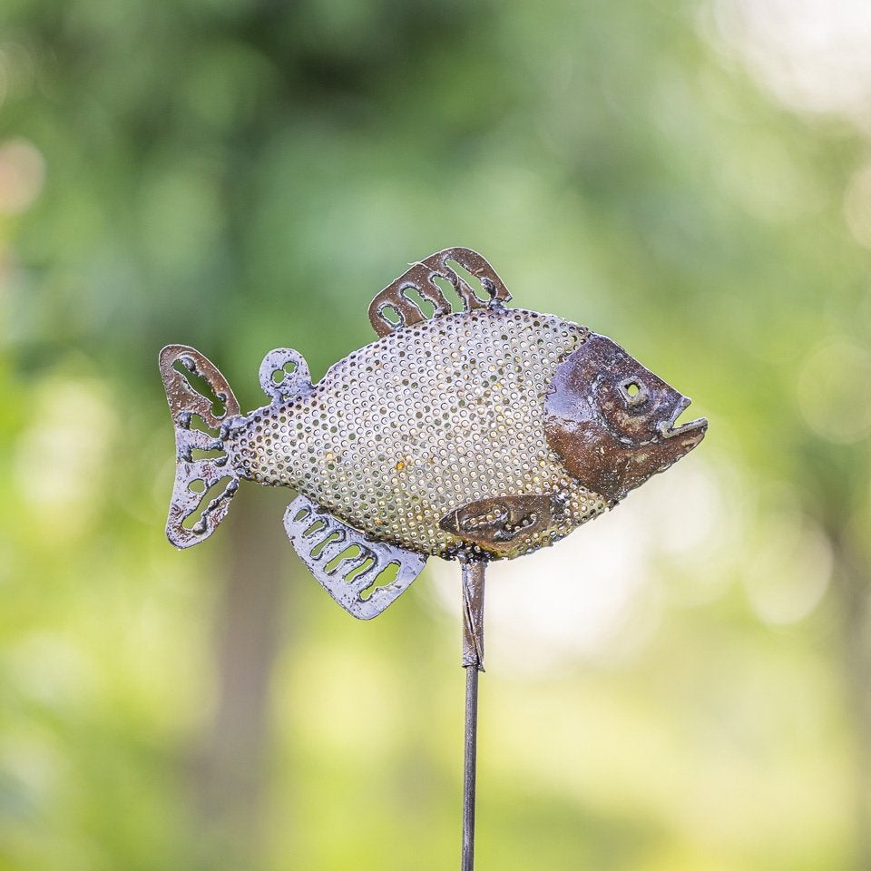 Image : Poisson en métal sur une canne, Enlèvement ou Envoi, Métal, Fait main, 20 - 50 cm