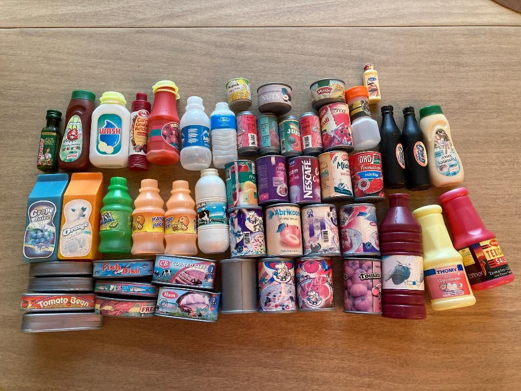 Set miniatuur winkelspullen - 51 stuks, Ophalen of Verzenden, Gebruikt, Kunststof, Speelkeuken
