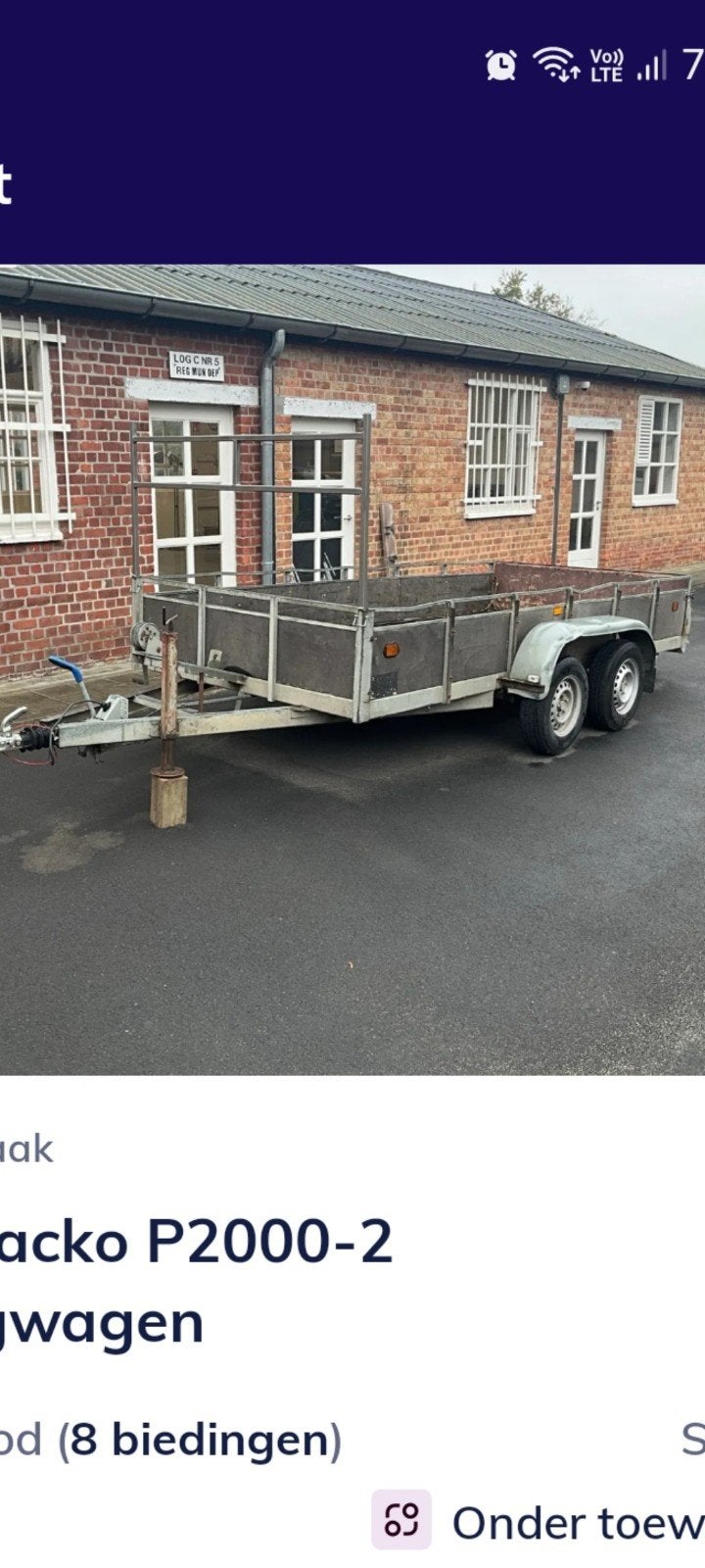 Remork  4mx 1.5m dubbel asser 2ton, Auto diversen, Aanhangers en Bagagewagens, Ophalen