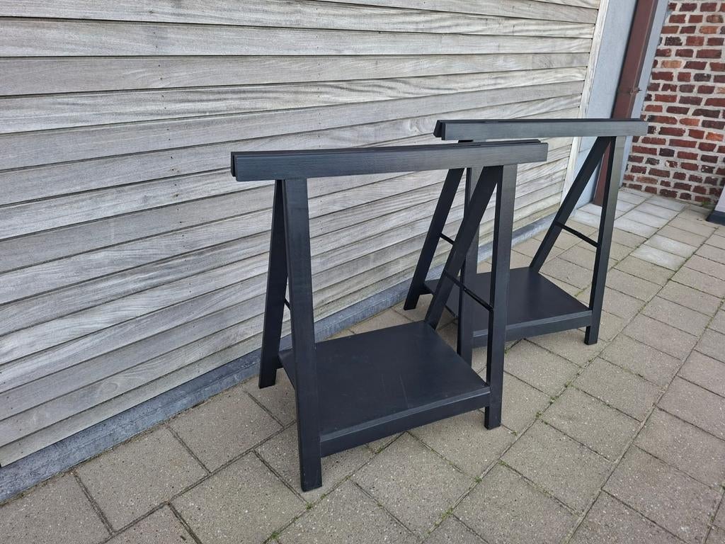 2 houten zwarte schragen, Ophalen, Gebruikt, Overige houtsoorten, Tafelpoot