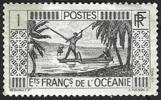 1 Postzegel Frans-Oceanië 1934 Speervisser, Ophalen of Verzenden, Postfris