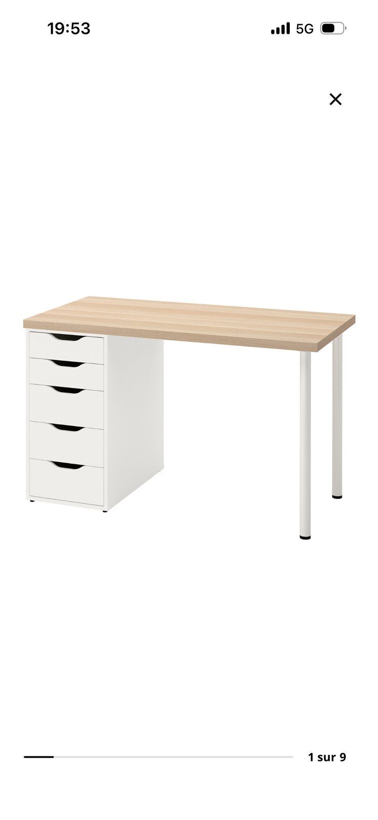 Bureau ikea avec caisson a tiroir et pied blanc, Comme neuf, Enlèvement, IKEA, Bois
