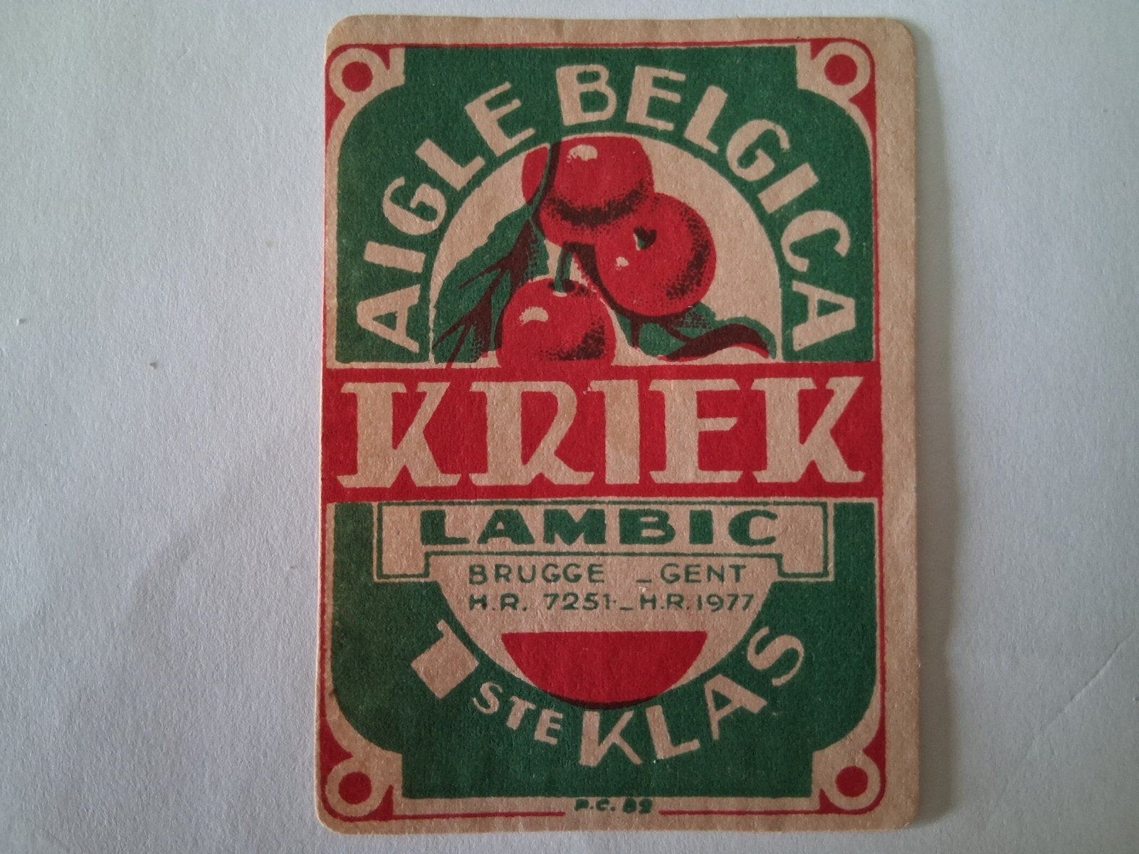 oud bieretiket België Aigle Belgica  Kriek Lambic, Verzenden, Gebruikt, Overige typen, Overige merken