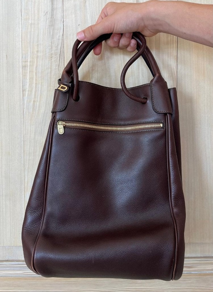 Bruine lederen vintage Delvaux Équivoque handtas (1999), Ophalen of Verzenden, Zo goed als nieuw, Bruin, Handtas