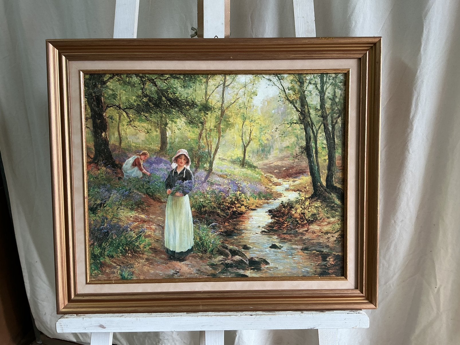 Lot 51.cueillir des fleurs 500 x 400. Cadre 620 x 520. Signé, Enlèvement ou Envoi
