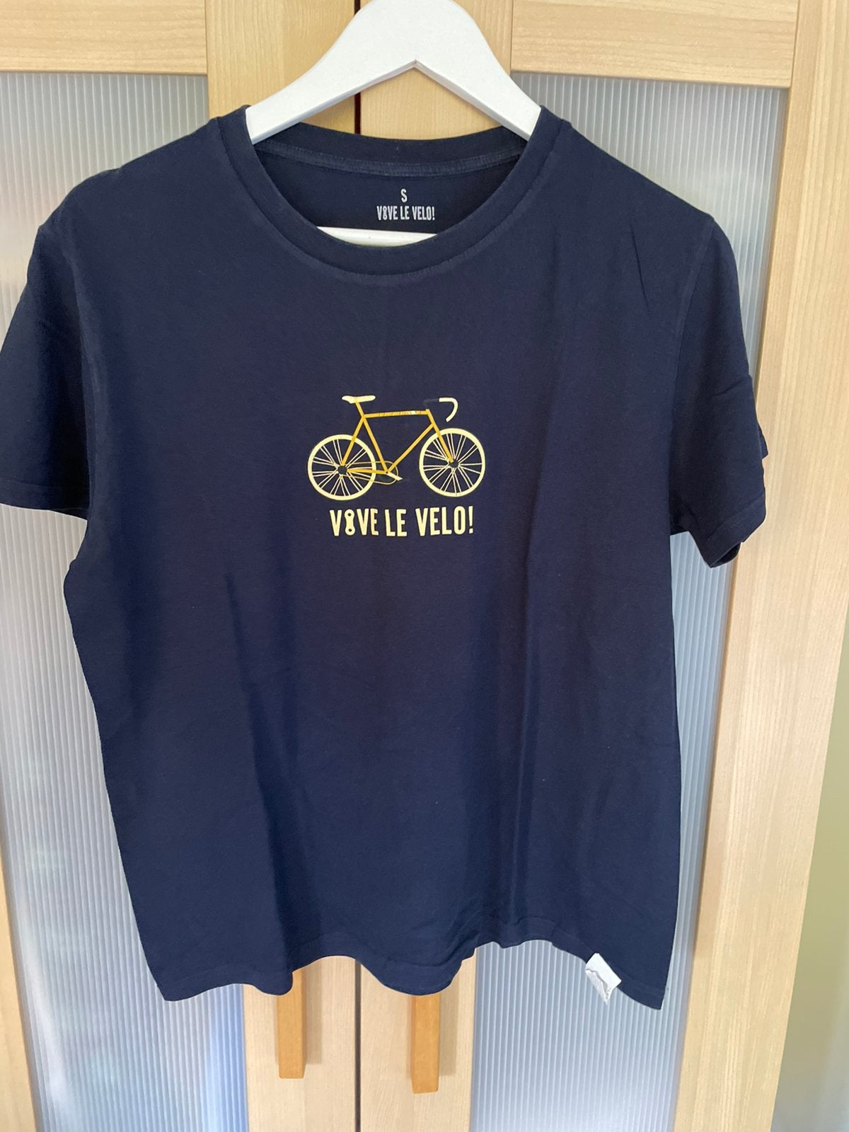 Marineblauw t shirt Vive le Velo maat S, Ophalen of Verzenden, Zo goed als nieuw, Maat 46 (S) of kleiner