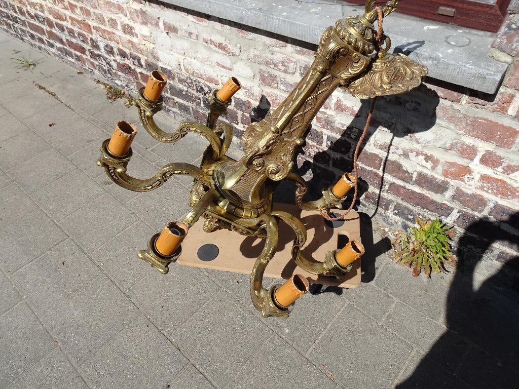 GROTE ANTIEKE BRONZEN BRONS KASTEEL LUCHTER LAMP MAZARIN, Antiek en Kunst, Ophalen