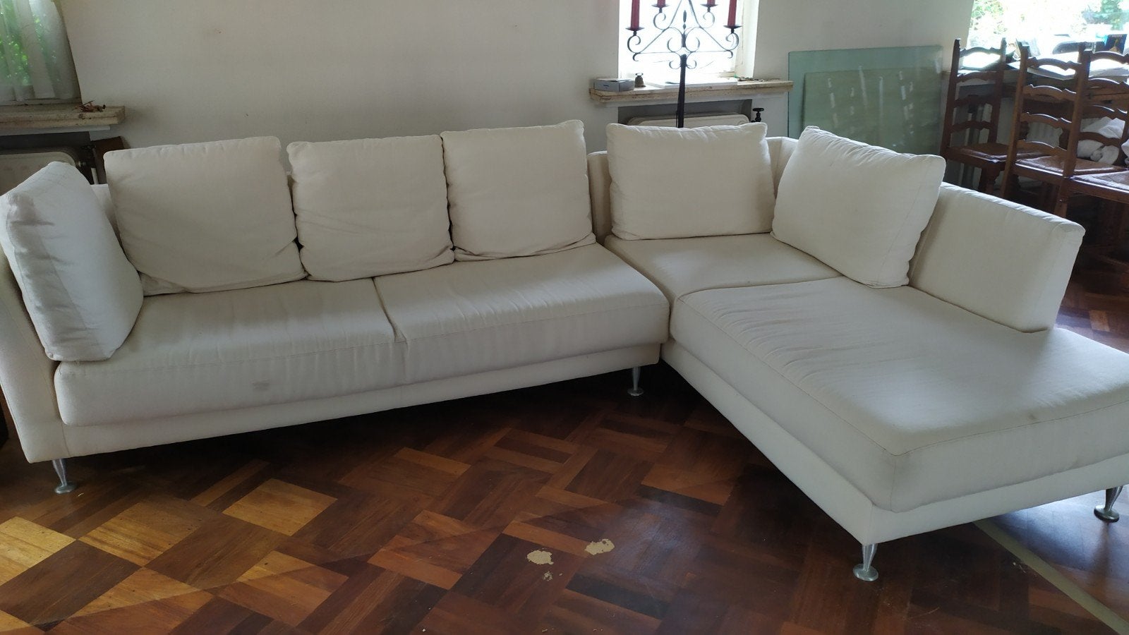 Grand canapé et fauteuil , tissu couleur écru, Enlèvement