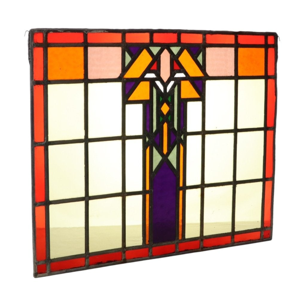 Kleurrijk Glasraam Amsterdamse School Glas in Lood Art Deco, Ophalen of Verzenden