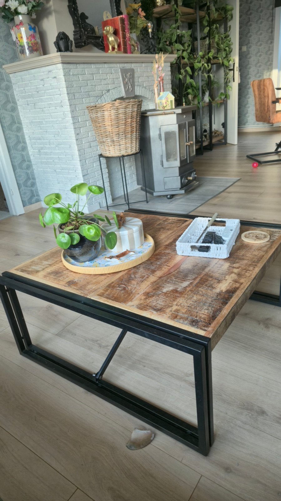 Industriele salontafel 80/80, Huis en Inrichting, Ophalen, Vierkant, 50 tot 100 cm, Zo goed als nieuw