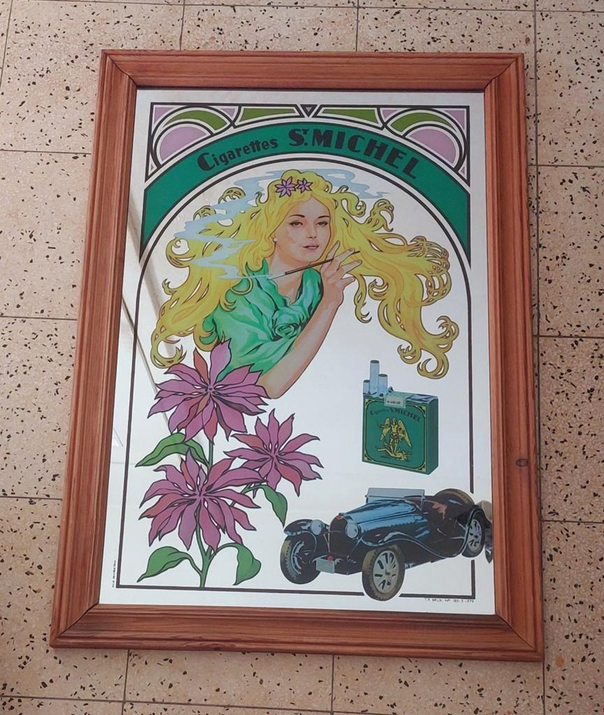 Grand miroir st. Michel cigarettes 1979, Enlèvement, Comme neuf, Panneau publicitaire