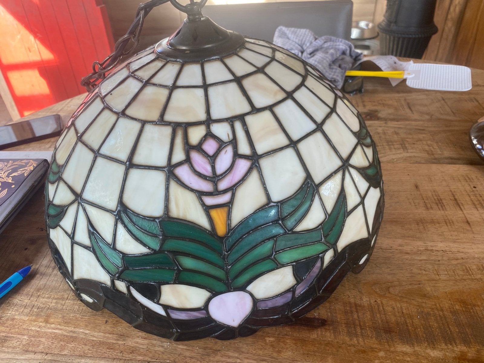Hanglamp in Tiffanie, Huis en Inrichting, Lampen | Plafondlampen, Ophalen, Meerkleurig, Hanglamp, Zo goed als nieuw