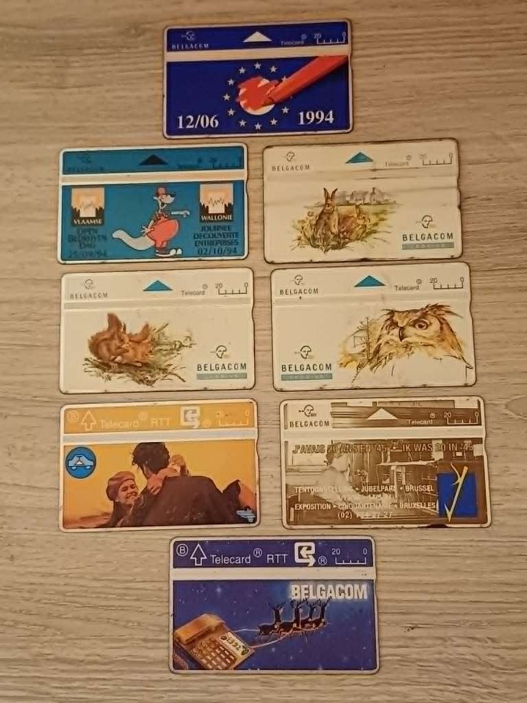 Lot de 8 télécartes belges vintage – RTT / Belgacom (1990), Envoi