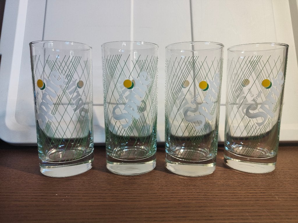 4 vintage Sprite glazen “Enjoy Sprite”, jaren 80, Ophalen, Zo goed als nieuw, Frisdrankglas