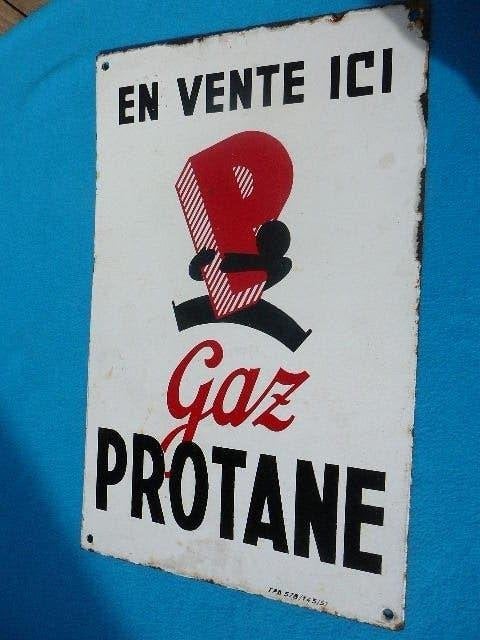 plaque émaillée gaz PROTANE 1951, Enlèvement ou Envoi, Utilisé, Panneau publicitaire