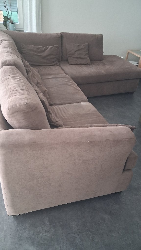 Canapé d'angle taupe spacieux avec chaise longue, Enlèvement, Utilisé, Tissus, Modern