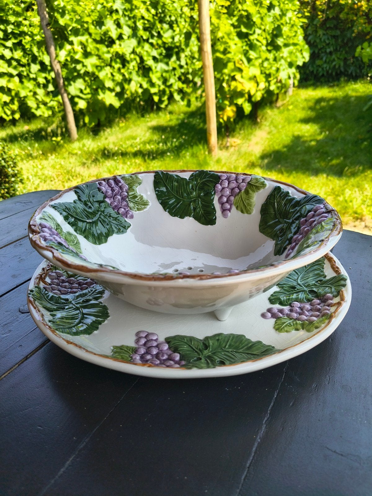 Vintage fruit vergiet met druiven, Ophalen, Gebruikt, Vintage, Vergiet