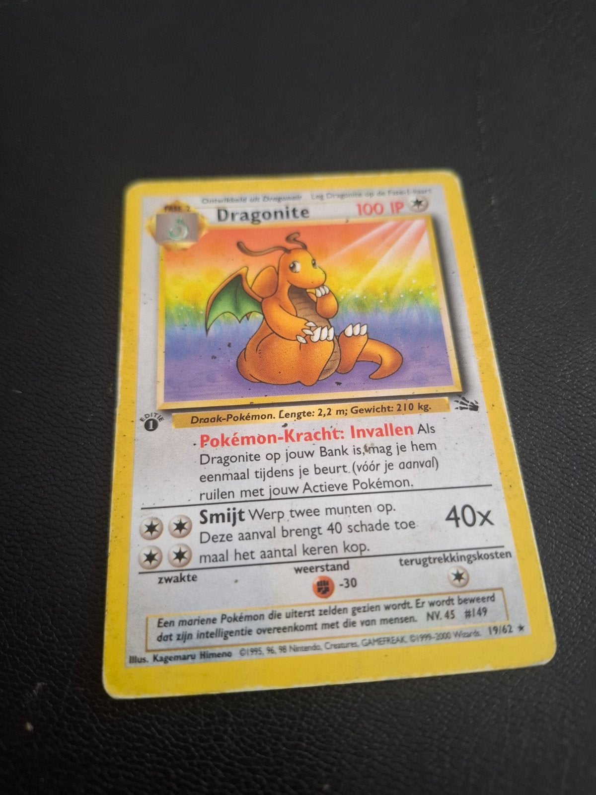 Dragonite Pokémon Kaart 19/62 - Oude Generatie, Hobby en Vrije tijd, Ophalen of Verzenden