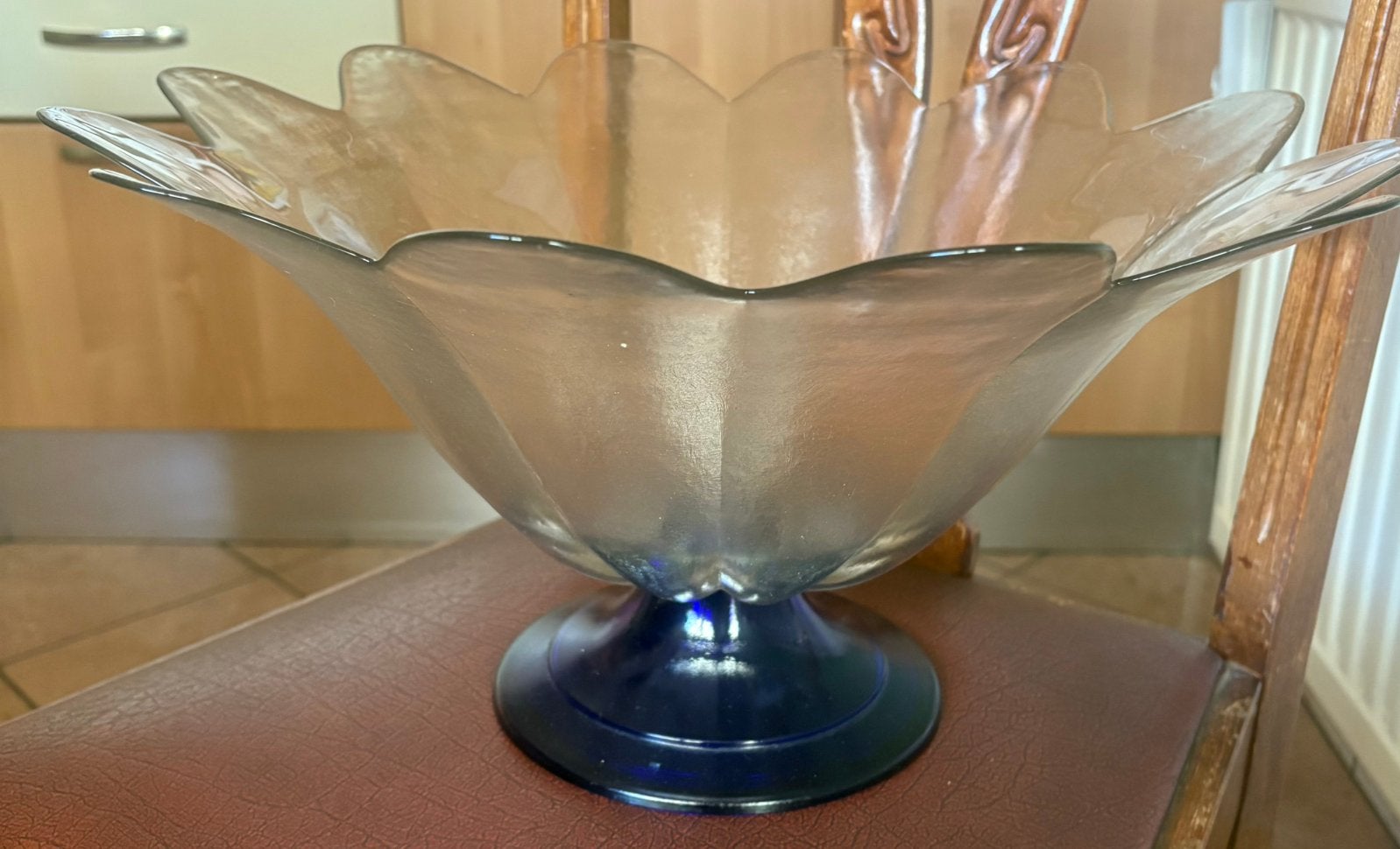 Grande Coupe à fruits Vintage Verre Dépoli et Bleu Cobalt, Enlèvement, Comme neuf, Verre