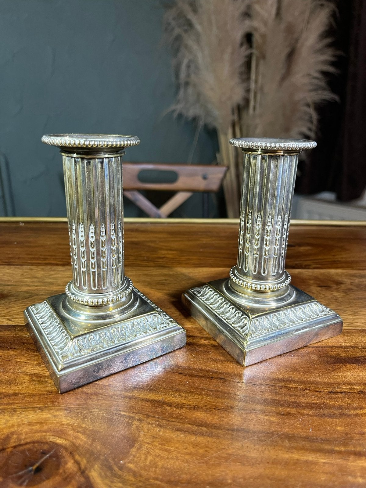 Paire de bougeoirs en bronze argenté Cailar Bayard, Enlèvement ou Envoi, Cuivre ou Bronze