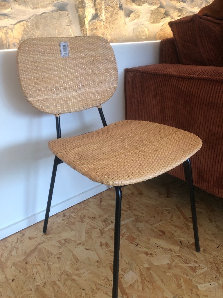 4 stoelen in zwart staal en rotan vlechtwerk, Ophalen, Intemporel, Zwart, Nieuw