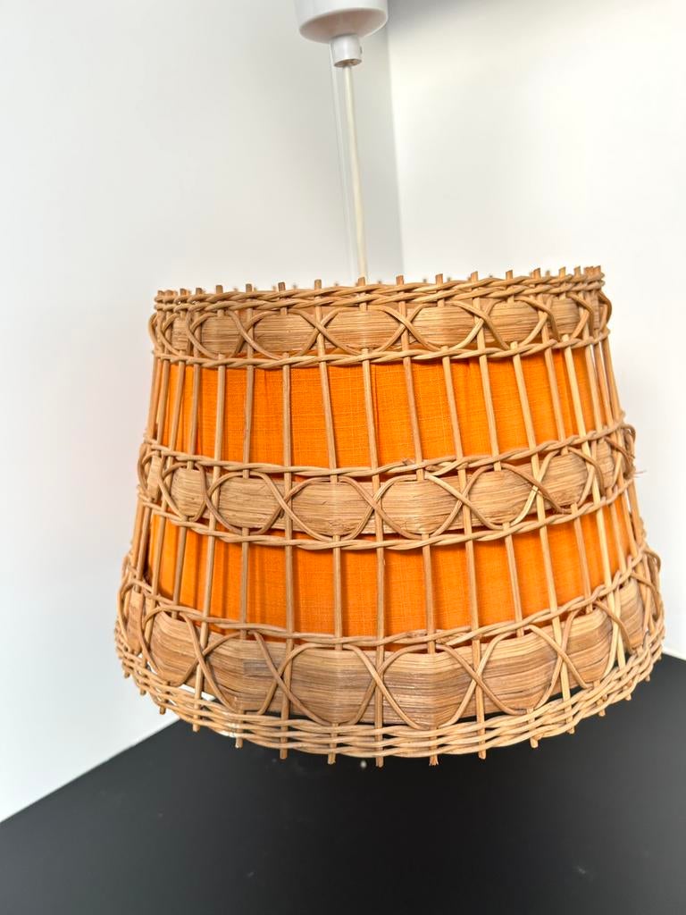 Retro rotan hanglamp, Huis en Inrichting, Lampen | Lampenkappen, Ophalen, Zo goed als nieuw