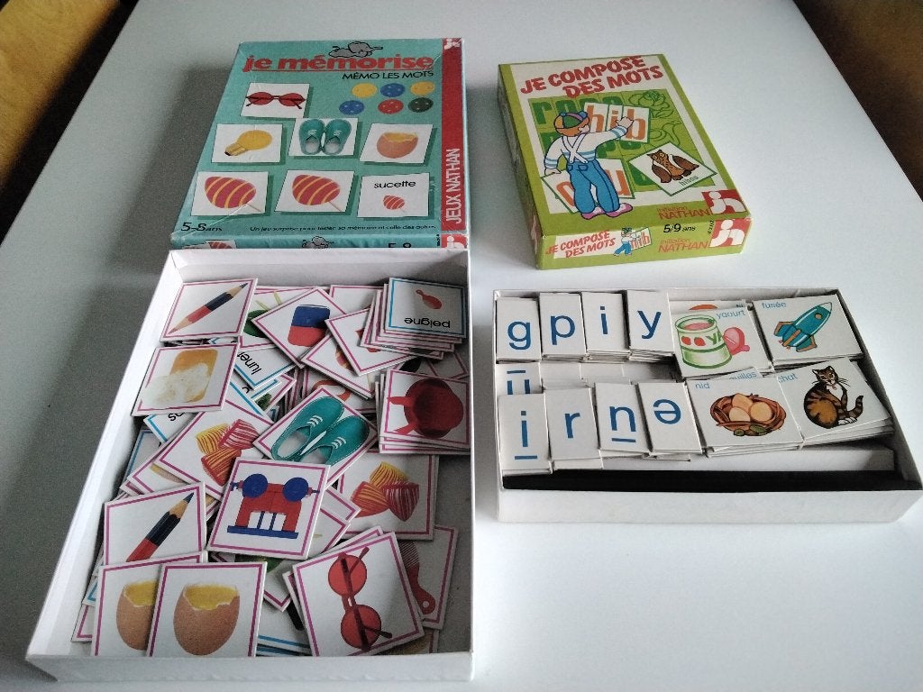 2 jeux éducatifs de mémorisation & composition mots NATHAN, Enlèvement ou Envoi, Utilisé, Langue et Lecture