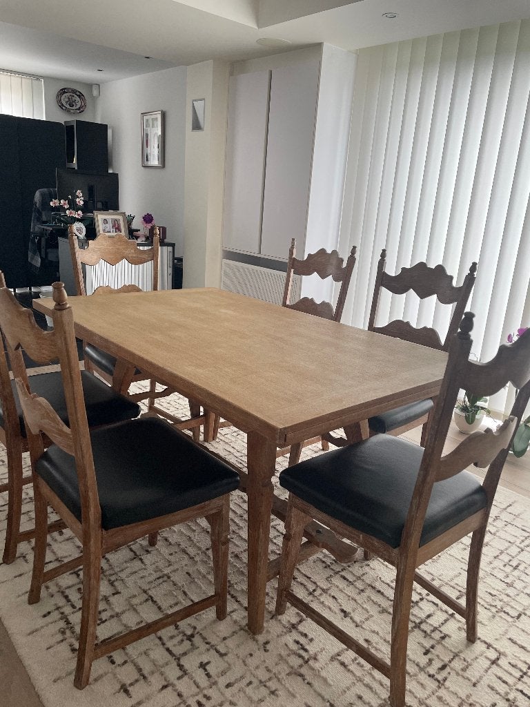 Table à manger en bois + 6 chaises (bois et cuir), Maison & Meubles, Enlèvement, Utilisé, Rustique bois véritable, 6 à 8 chaises